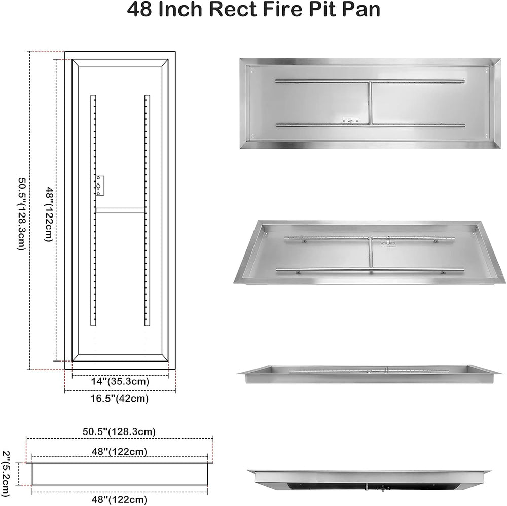 Stanbroil 48 x 14 Inch Rectangle Drop-in Fire Pit H-Burner Pan