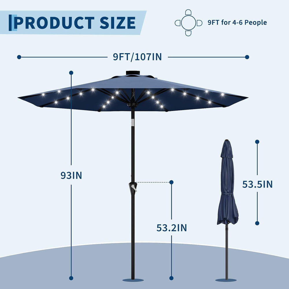 Garvee 9FT Solar Patio Umbrella Outdoor Umbrella with 32 LED Lights