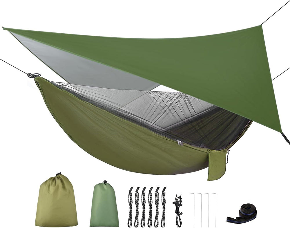 Camping Hammock with Rain Fly Tarp and Mosquito Net Tent Tree Straps, Portabl...