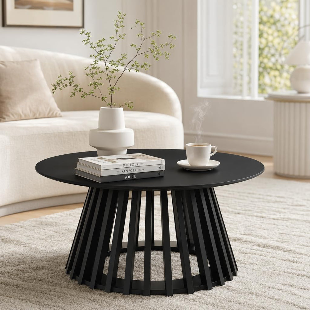 HNY Black Round Coffee Table, Wood 31.5" Center Table for Living Room