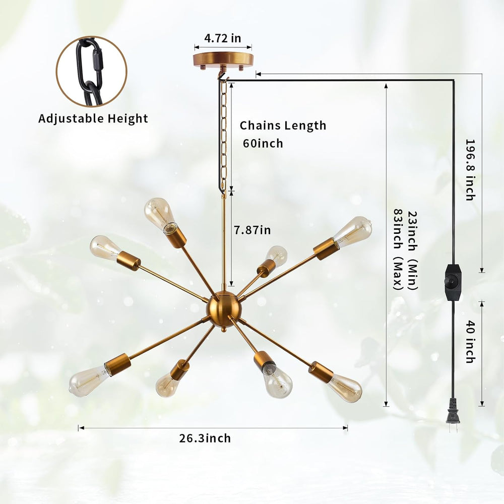 HOXIYA 26.3" DIMMABLE Plug in Chandelier, Modern Sputnik Chandeliers Bru...