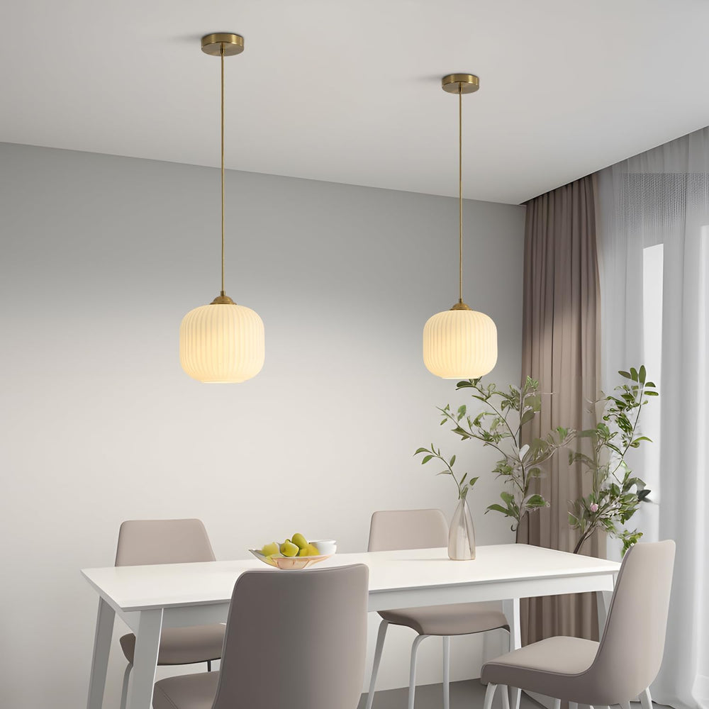 KCO Lighting 2 Pack Brushed Brass 7.9” White Ribbed Glass Pendant Lights