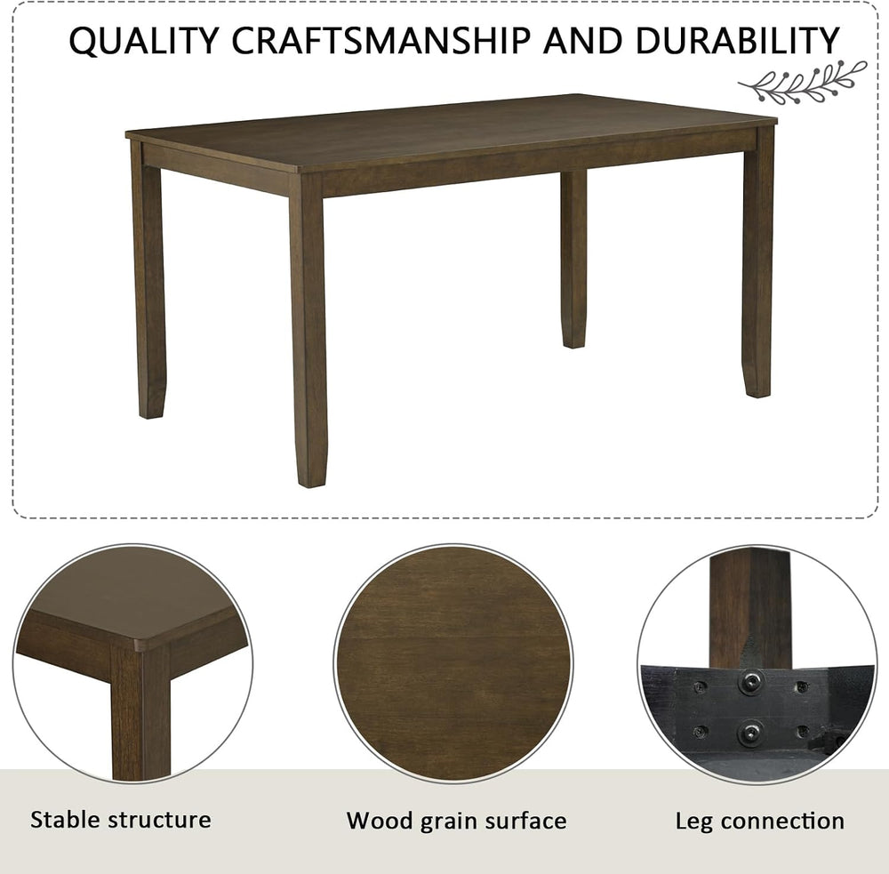 6-Piece Dining Table Set with Bench & 4 Chairs, Solid Wood, Dark Walnut