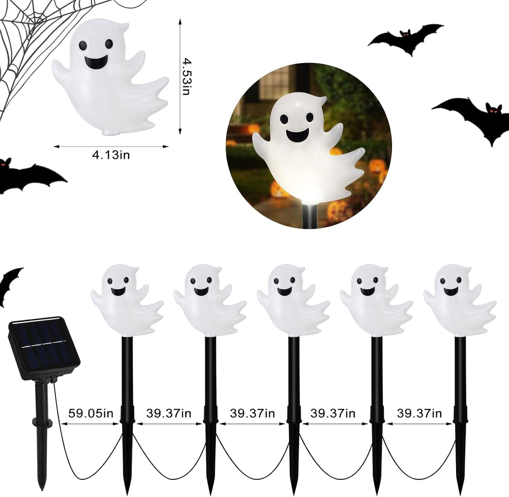 10 Pack Solar Halloween Ghost Pathway Lights, 3D Solar Lights