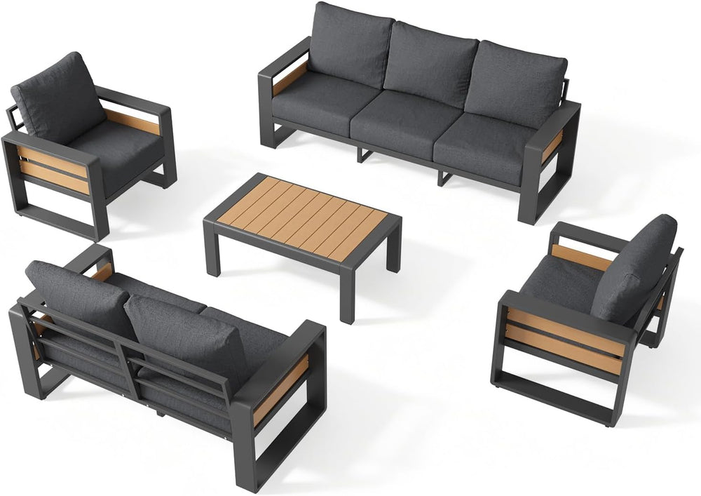 Aoxun Aluminum Patio Furniture Set, 5 Piece Luxury Outdoor Sectional with 6&q...