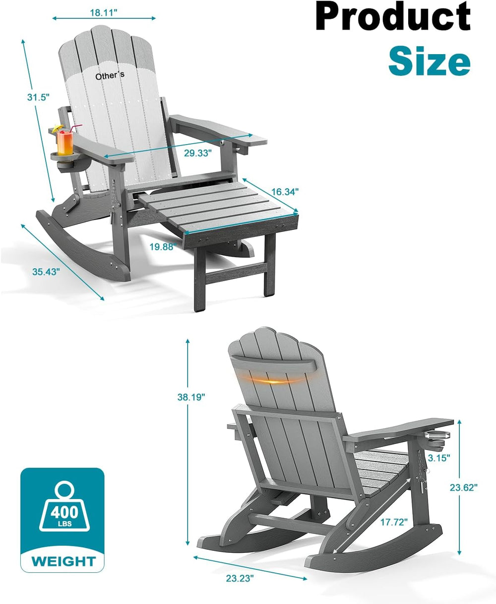 Folding Adirondack Rocking Chair with Retractable Ottoman for Patio, Porch