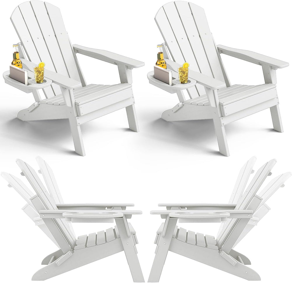 NAVINE Adjustable Adirondack Chairs Set of 4 with Cup Holders, White