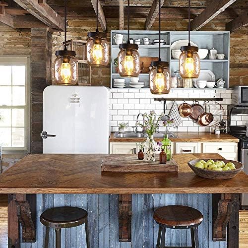 Wellmet 5-Lights Mason Jar Chandelier for Kitchen Island, Farmhouse Linear Cl...