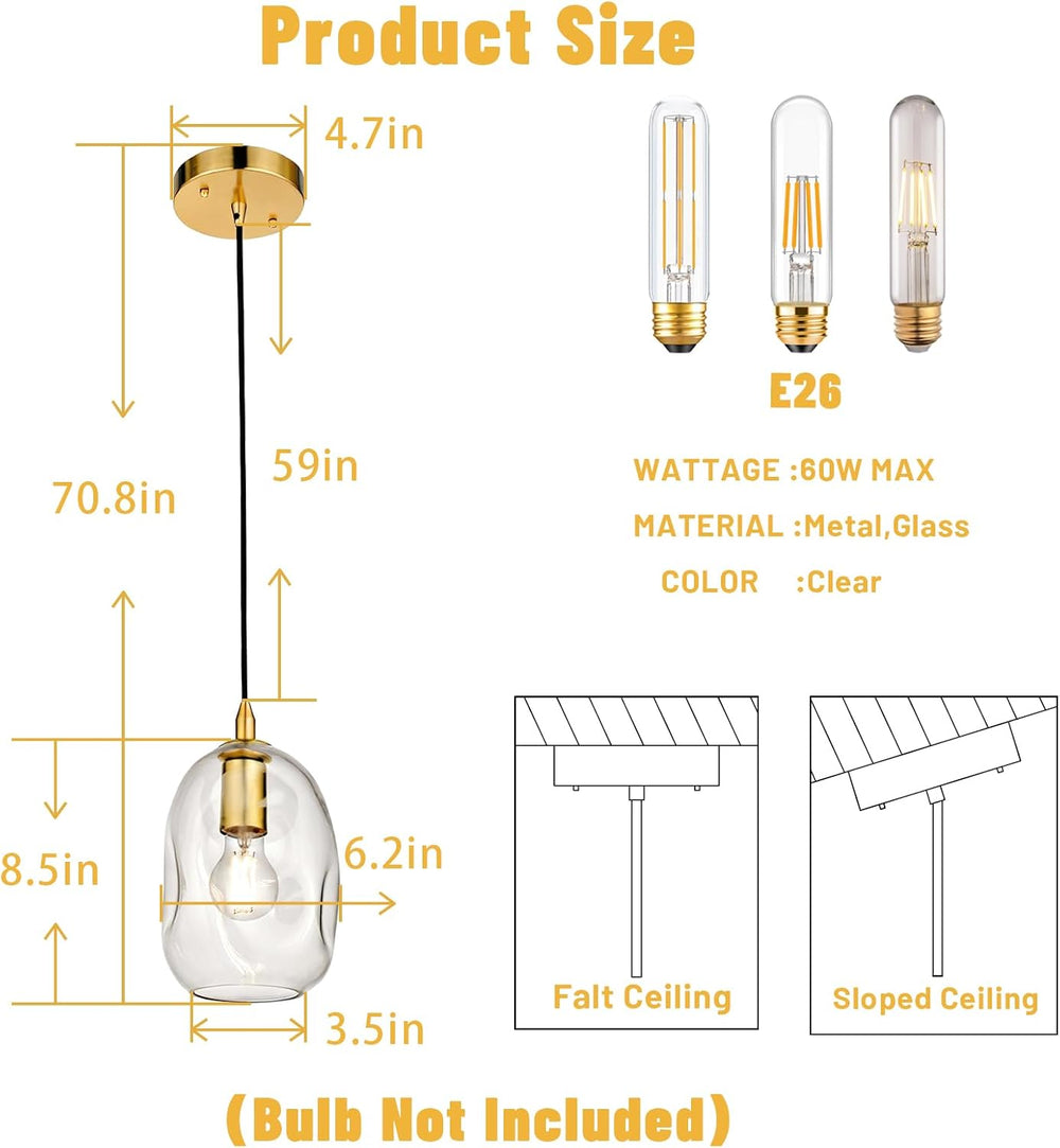 Pendant Lights Kitchen Island Adjustable Organic Globe Modern Gold Ceiling Ha...