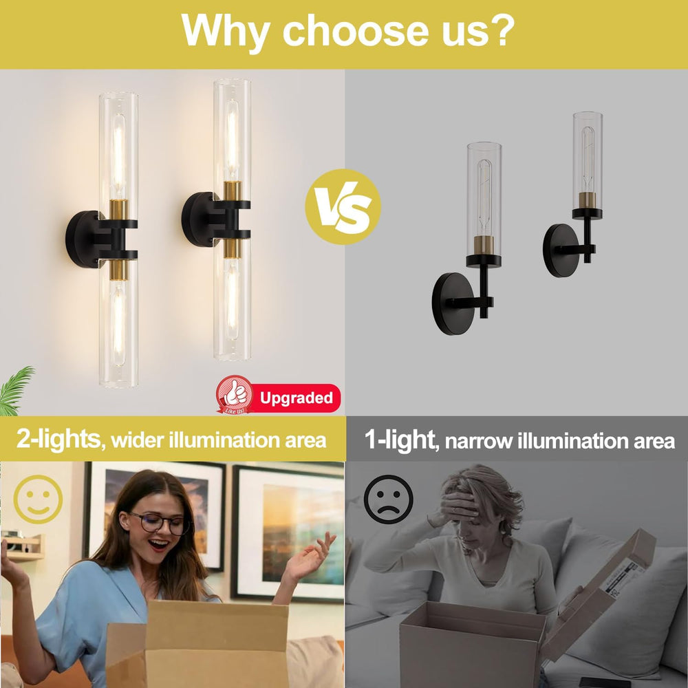 Indoi Hardwired Wall Sconces Set of Two, 22" Black and Gold Bathroom Sco...