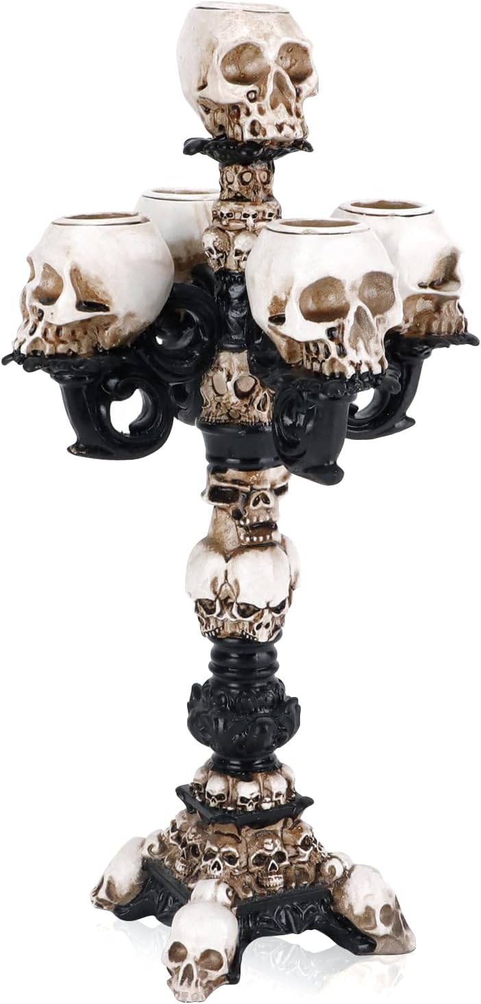 Skull Candle Holder for Halloween Decoration, Resin Gothic Skeleton Head Cand...
