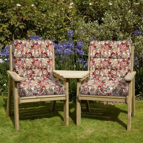 Magpie Fabrics Patio Tufted High Back Chair Cushion Set of 2-Botanical Red