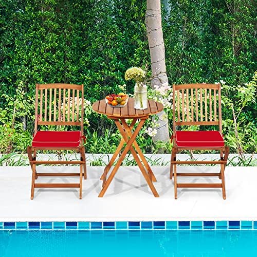 HAPPYGRILL 3 Pieces Patio Bistro Set Table & Chair with Cushions Foldable...