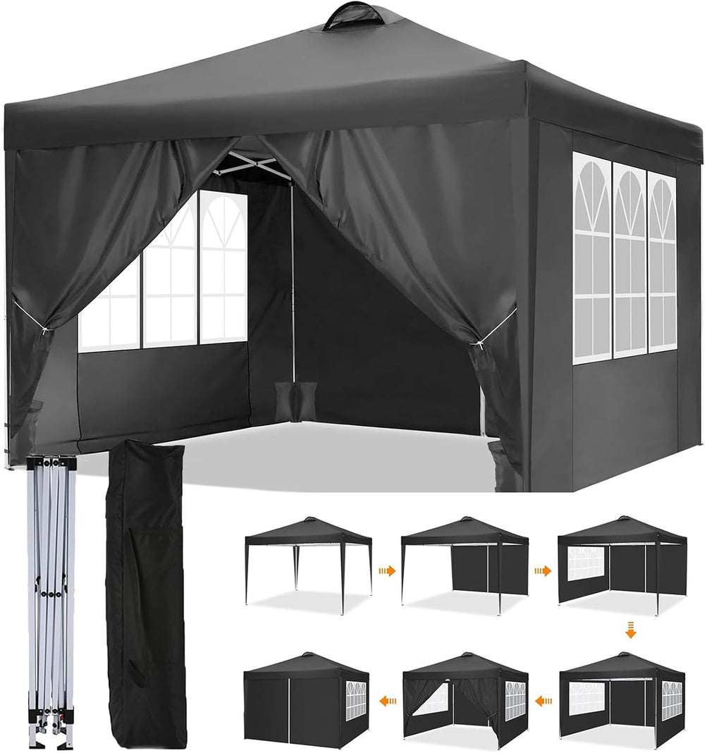 10X10 Pop Up Canopy Tent with 4 Removable Sidewalls, 1-Person Setup Canopy Te...