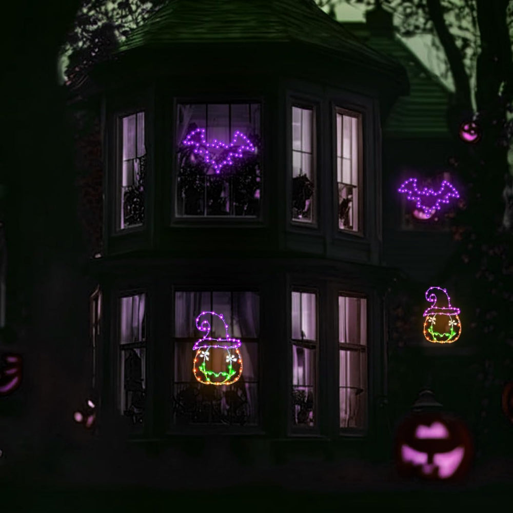 Halloween Window Lights, 2 Pack LED Waterproof Timer Indoor Decor