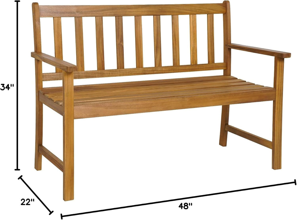 HAPPYGRILL Patio Wood Bench with Ergonomic Backrest & Armrests, 2-Person ...