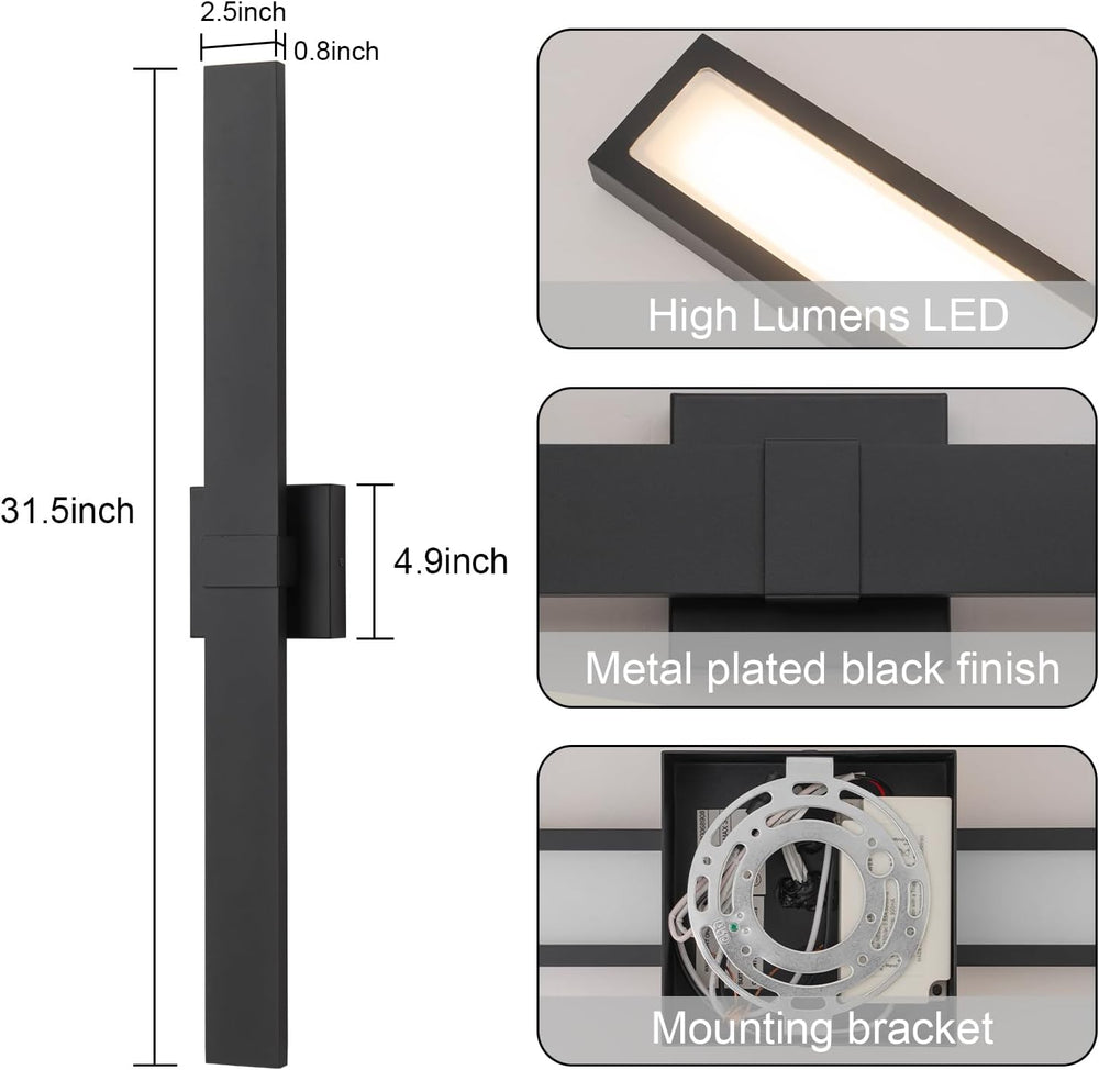 Black Modern LED Outdoor Wall Sconce 31.5" Long Outdoor Wall Lights Exte...