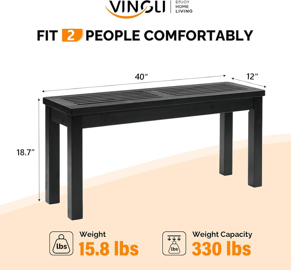 VINGLI Outdoor Wooden Bench, 40” Porch Bench Outdoor Backless Garden Bench, S...