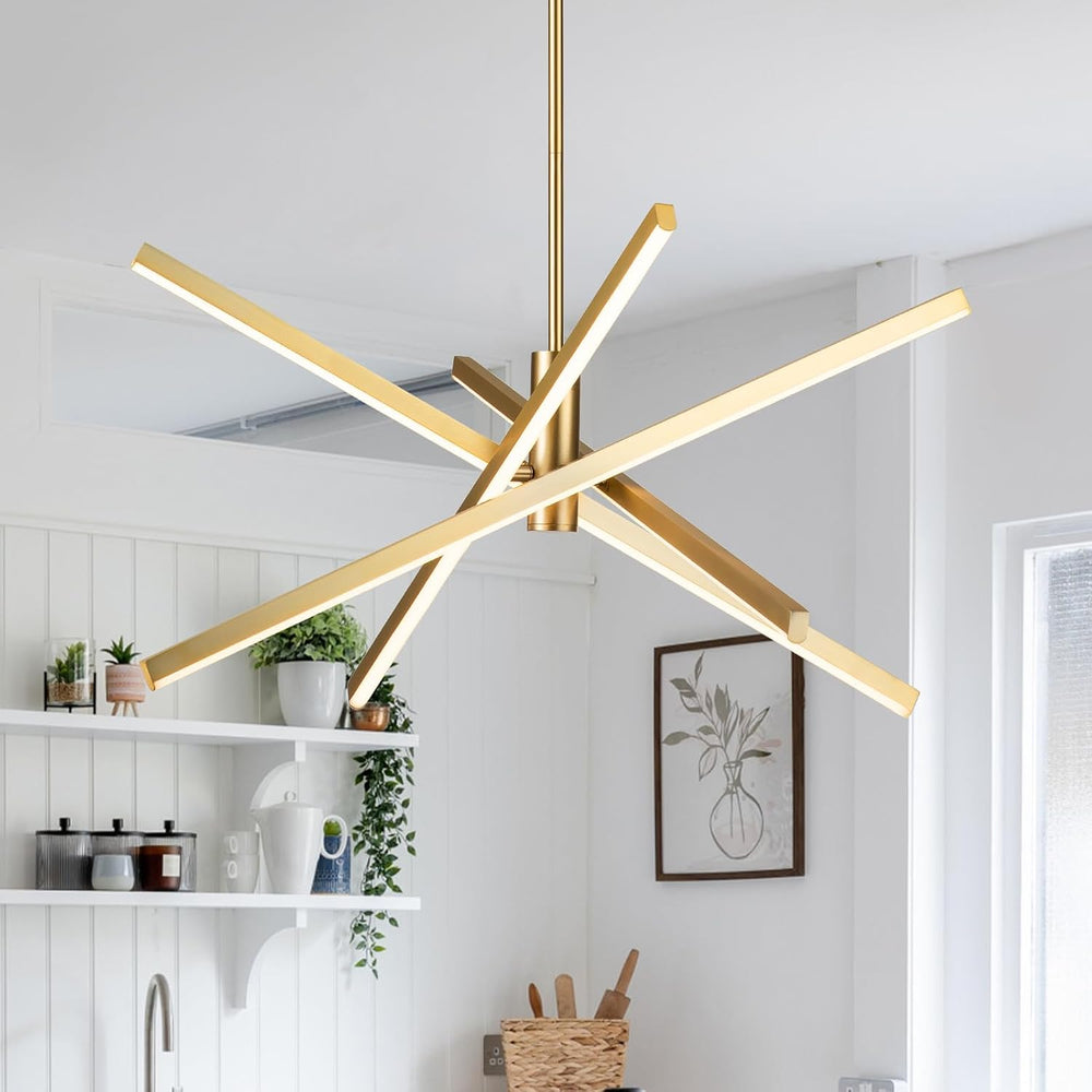 Gold Sputnik Chandeliers for Dining Room Modern LED Linear Chandelier Light