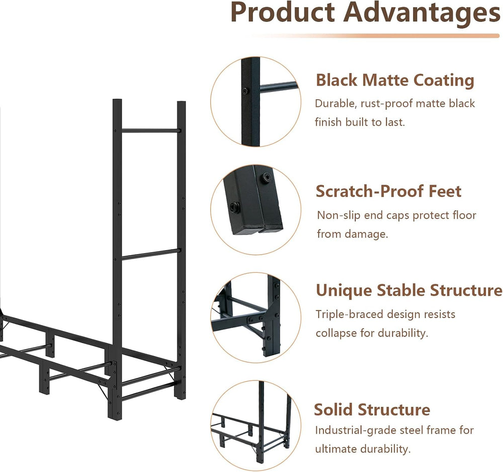C-Hopetree 4Ft Outdoor Indoor Firewood Rack, Adjustable Metal Log Holder for ...