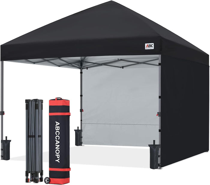 ABCCANOPY 8x8 Pop Up Canopy Tent, 2 Sidewalls, All-Weather Shade, Black