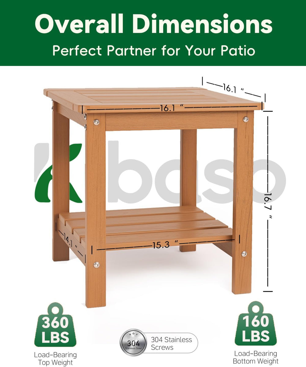 Outdoor Side Table, 2-Tier HDPE Small Patio Table, Teak