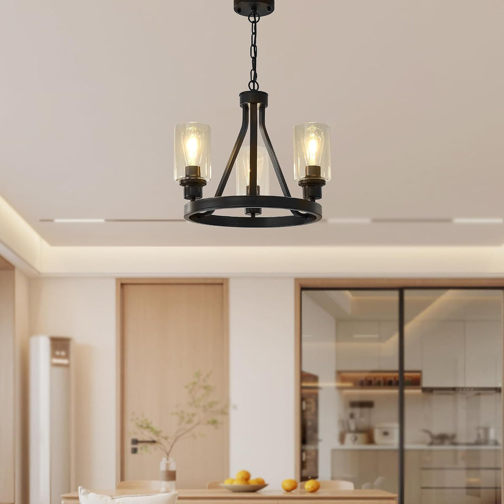 Bronze Chandelier,Farmhouse Chandelier Lighting Round 3 Lights with Glass Sha...