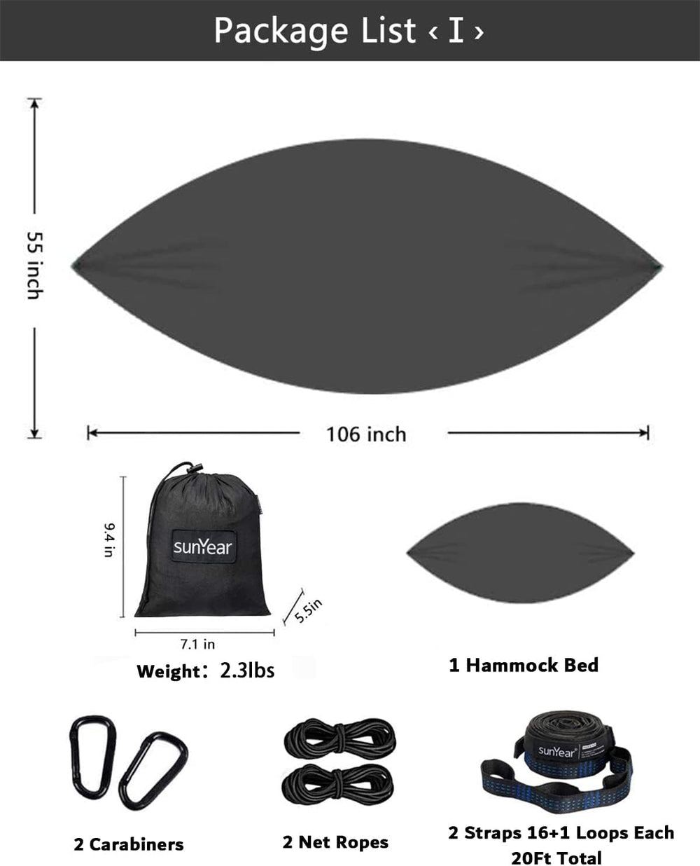 Sunyear Hammock Camping with Rain Fly Tarp and Net, Portable Camping Hammock ...