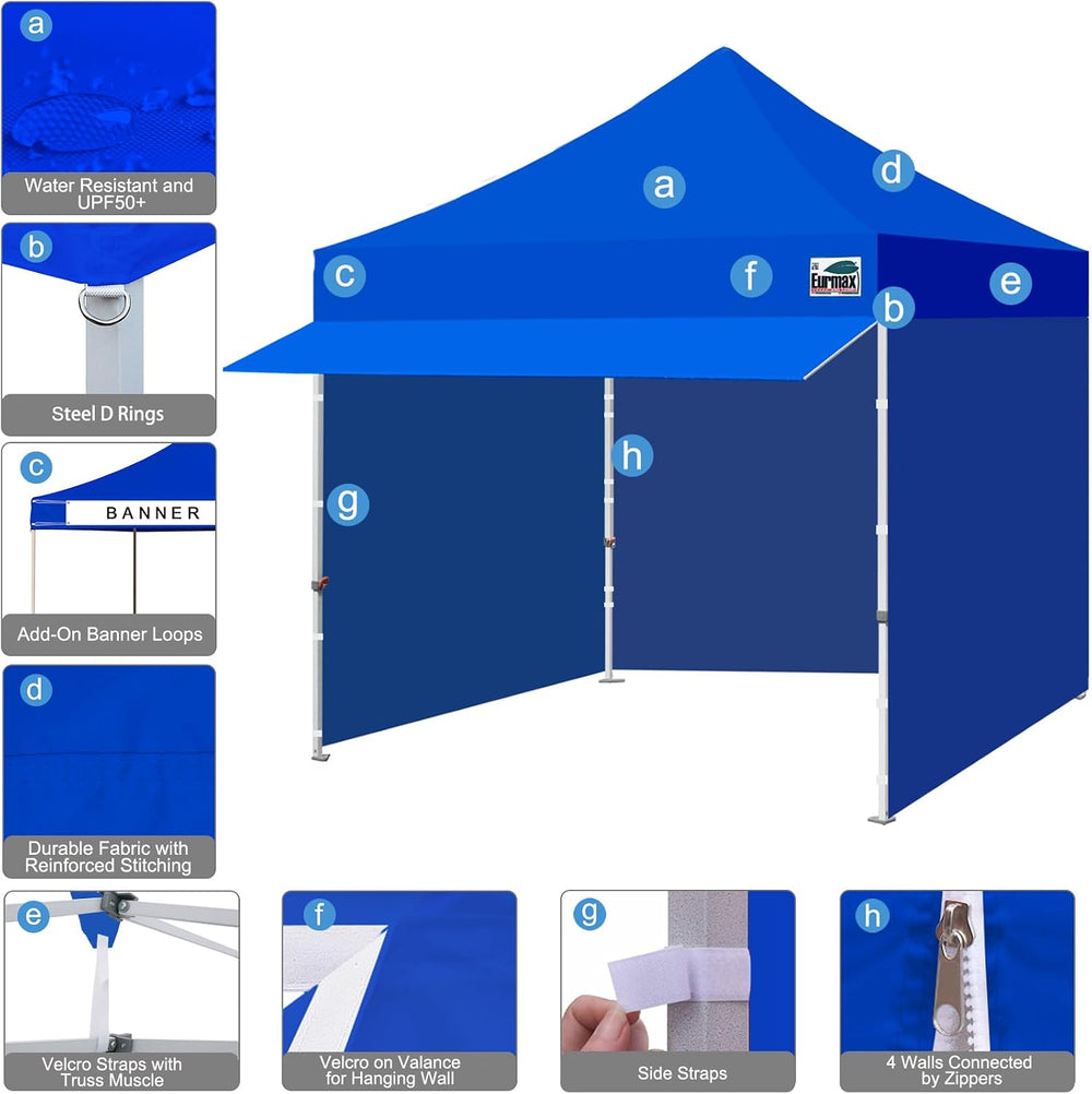 Eurmax USA 10x10 Pop Up Canopy,Commercial Tent with Patented No-Tip Rolling B...