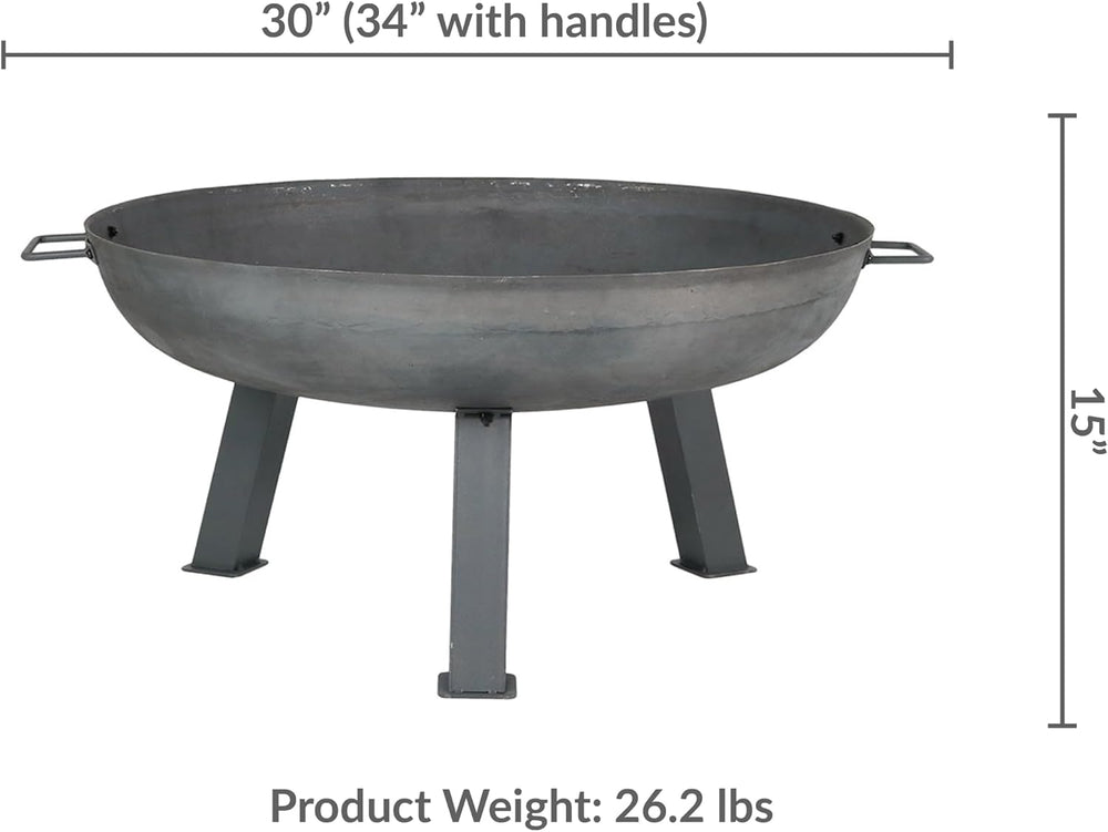 Sunnydaze 30" Heavy-Duty Cast Iron Fire Pit Bowl for Outside, Wood-Burning