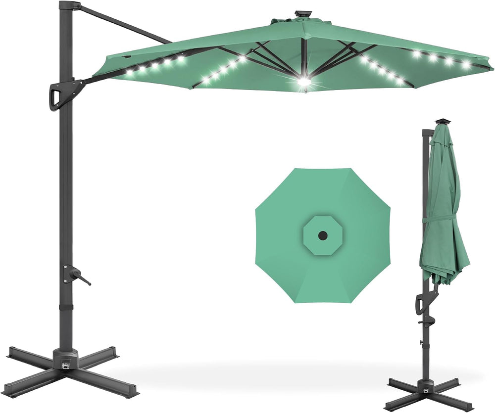 Best Choice Products 10ft Solar LED Cantilever Patio Umbrella, 360-Degree Rot...