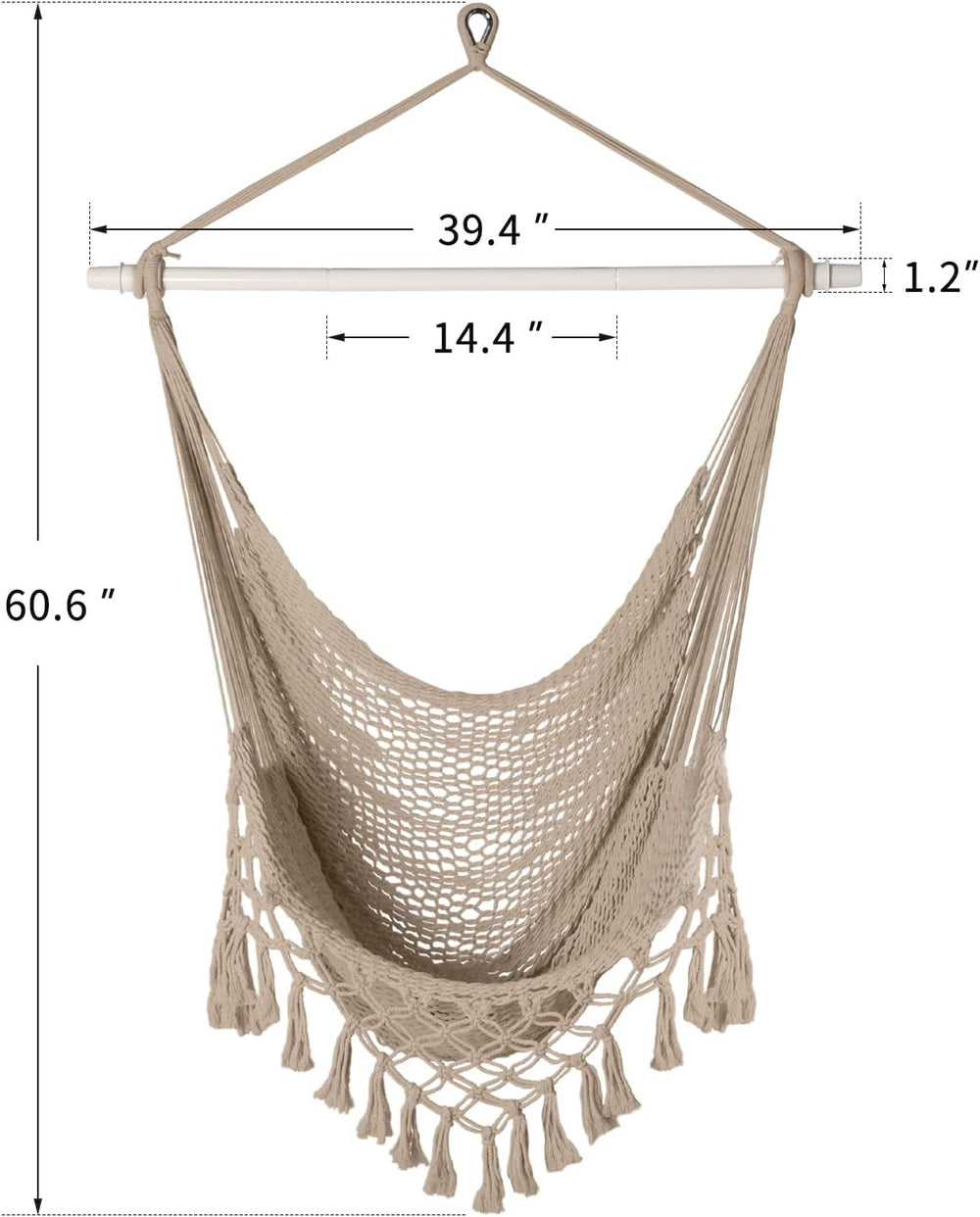 Bathonly Handwoven Cotton Rope Hammock Chair with Metal Spreader Bar, Caribbe...