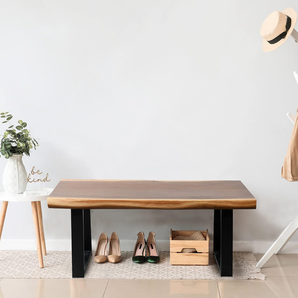 Solid Wood Bench Live Edge 39"x13"x18"H Rectangle Wooden Entry...
