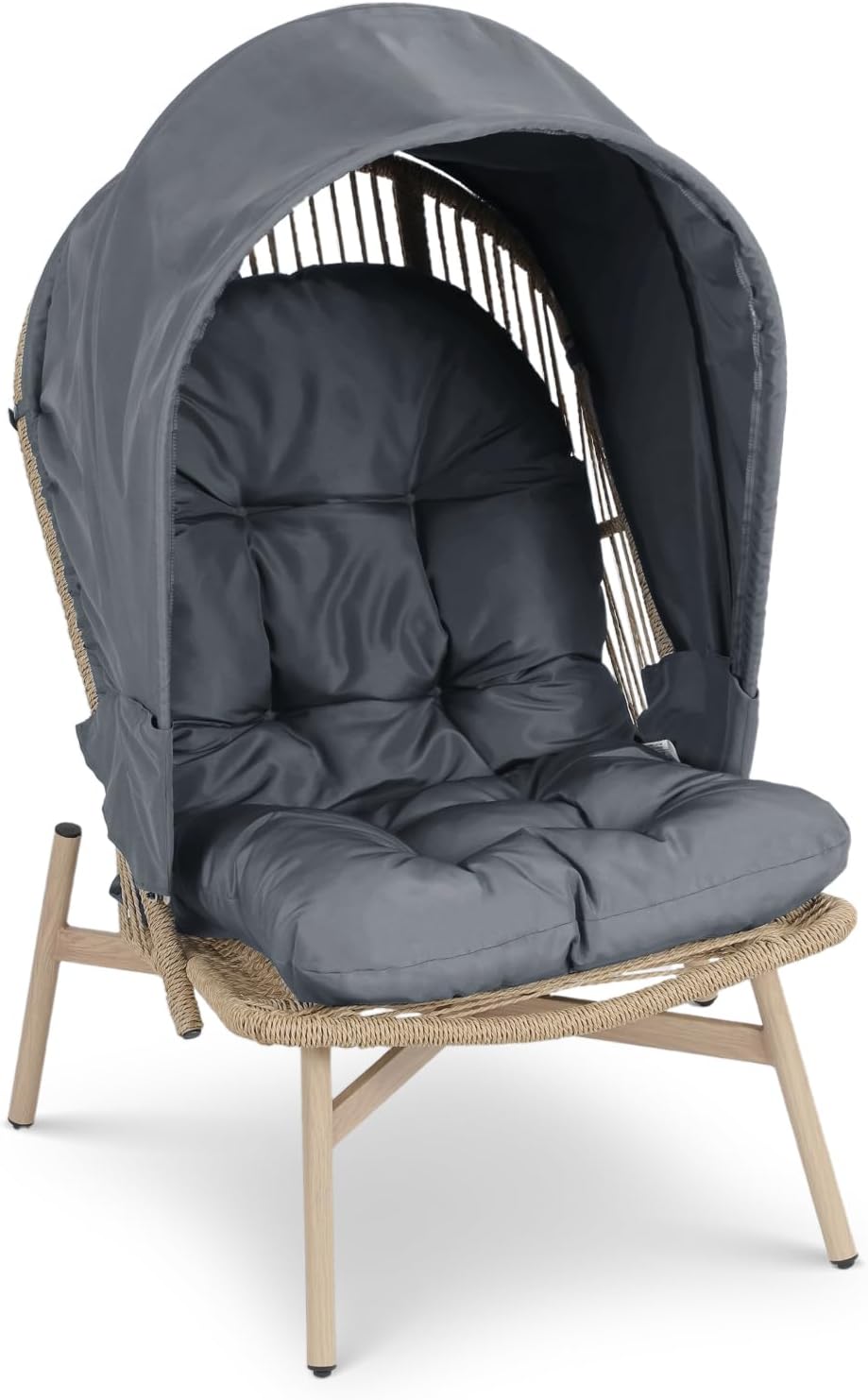 Athena Collection Patio Wicker Egg Chair with Folding Canopy, All-Weather Rat...