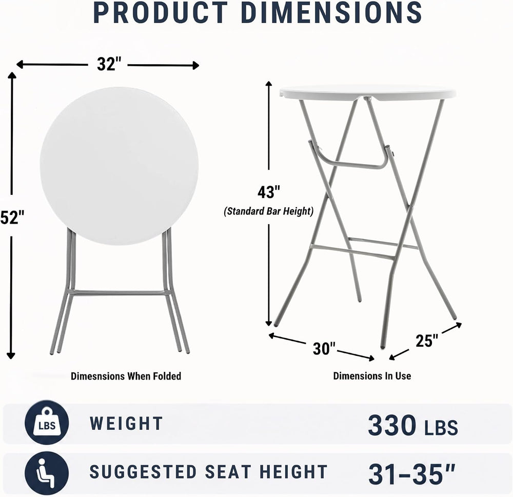 BTExpert 32" Round 43" Bar Height White Granite Plastic Folding Tab...