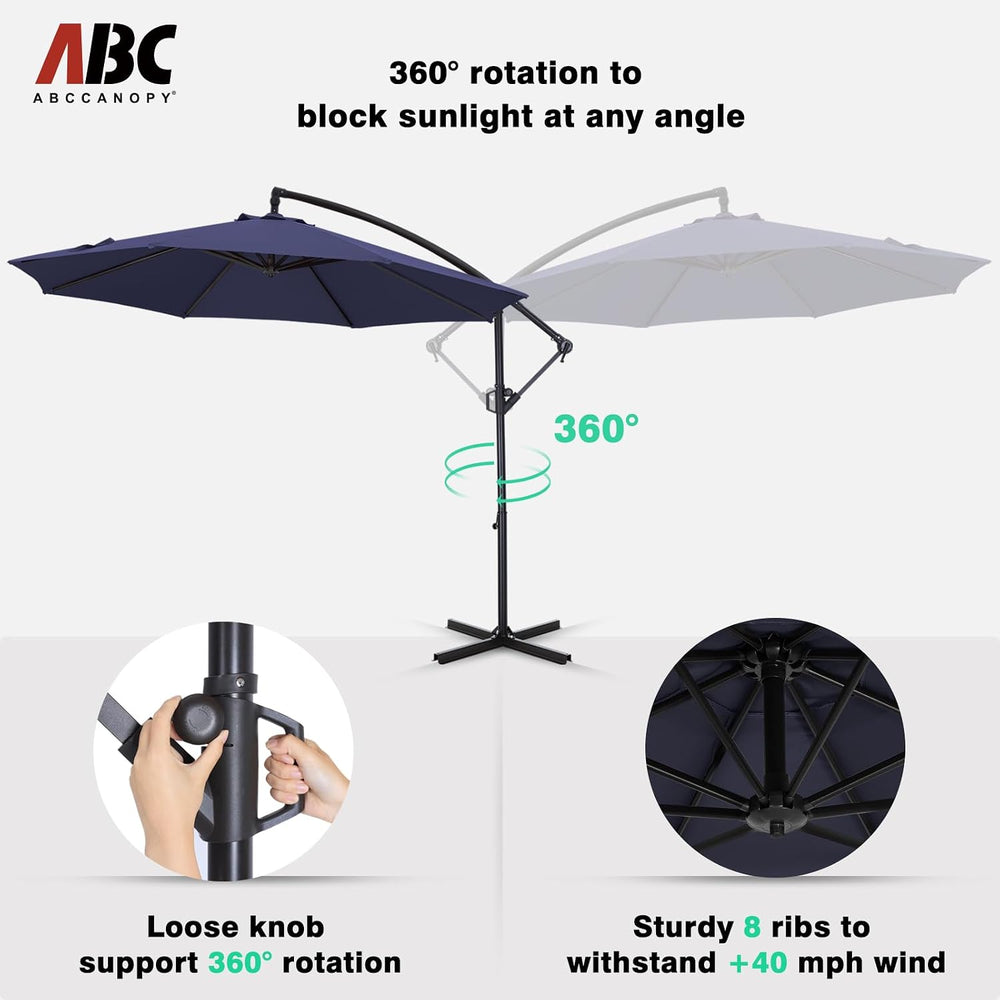 ABCCANOPY 9FT Cantilever Outdoor Patio Umbrella, Navy Blue