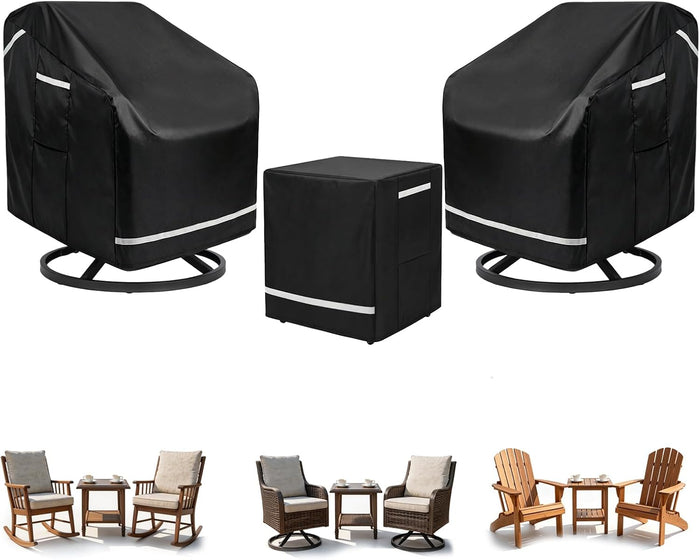 3 PCS Outdoor Chair Covers Waterproof, Patio Chair Covers Waterproof & Windproof,Outdoor Rocking Chair Covers, Patio Sofa Covers Set for 2 Chairs and Coffee Table, Black 37"Wx 38"D X39"H