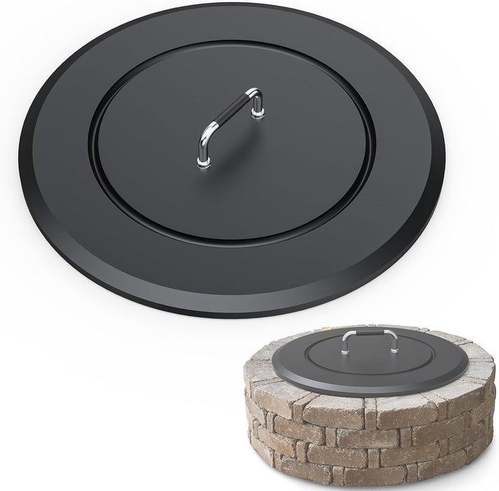 Fire Pit Lid 28.5"-Heavy-Duty Metal Cover with Handle,All-Season Protection