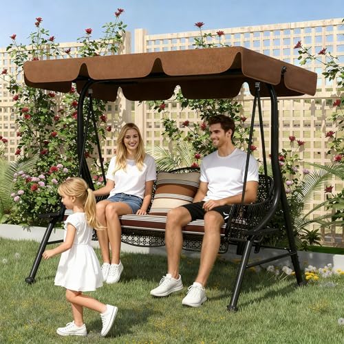 AECOJOY 3-Seat Outdoor Patio Swing Chair, Large Converting Canopy Porch Swing...