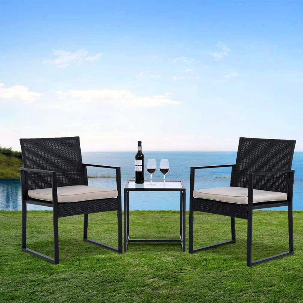 3 Pieces Outdoor Patio Furniture Sets Wicker Porch Furniture Bistro Table Rat...