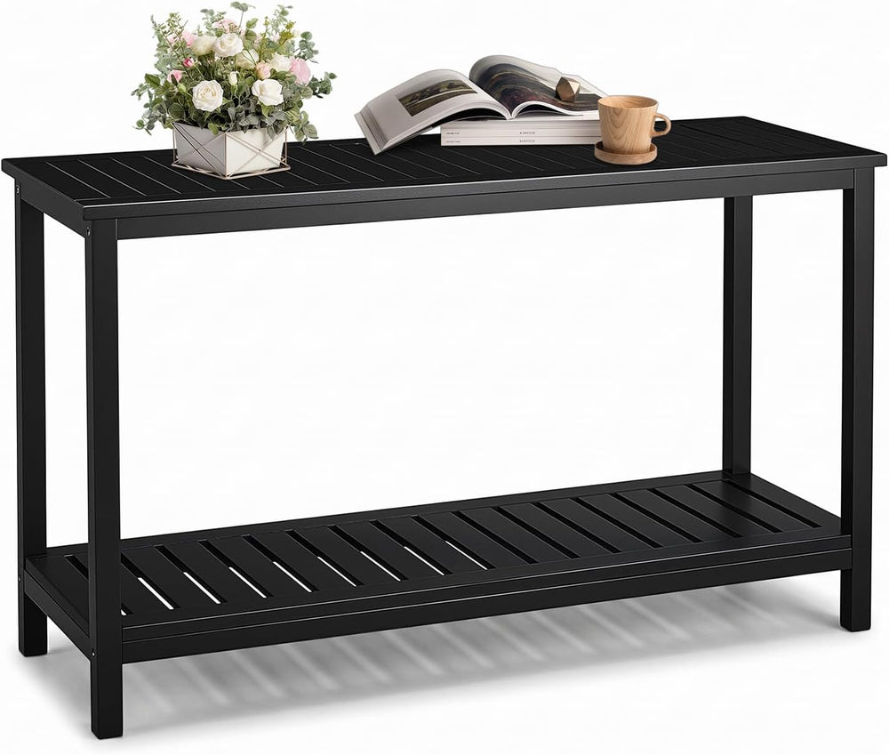 VINGLI 49in Solid Wood Outdoor Console Table, 2-Tier Patio Buffet Bar Table, ...