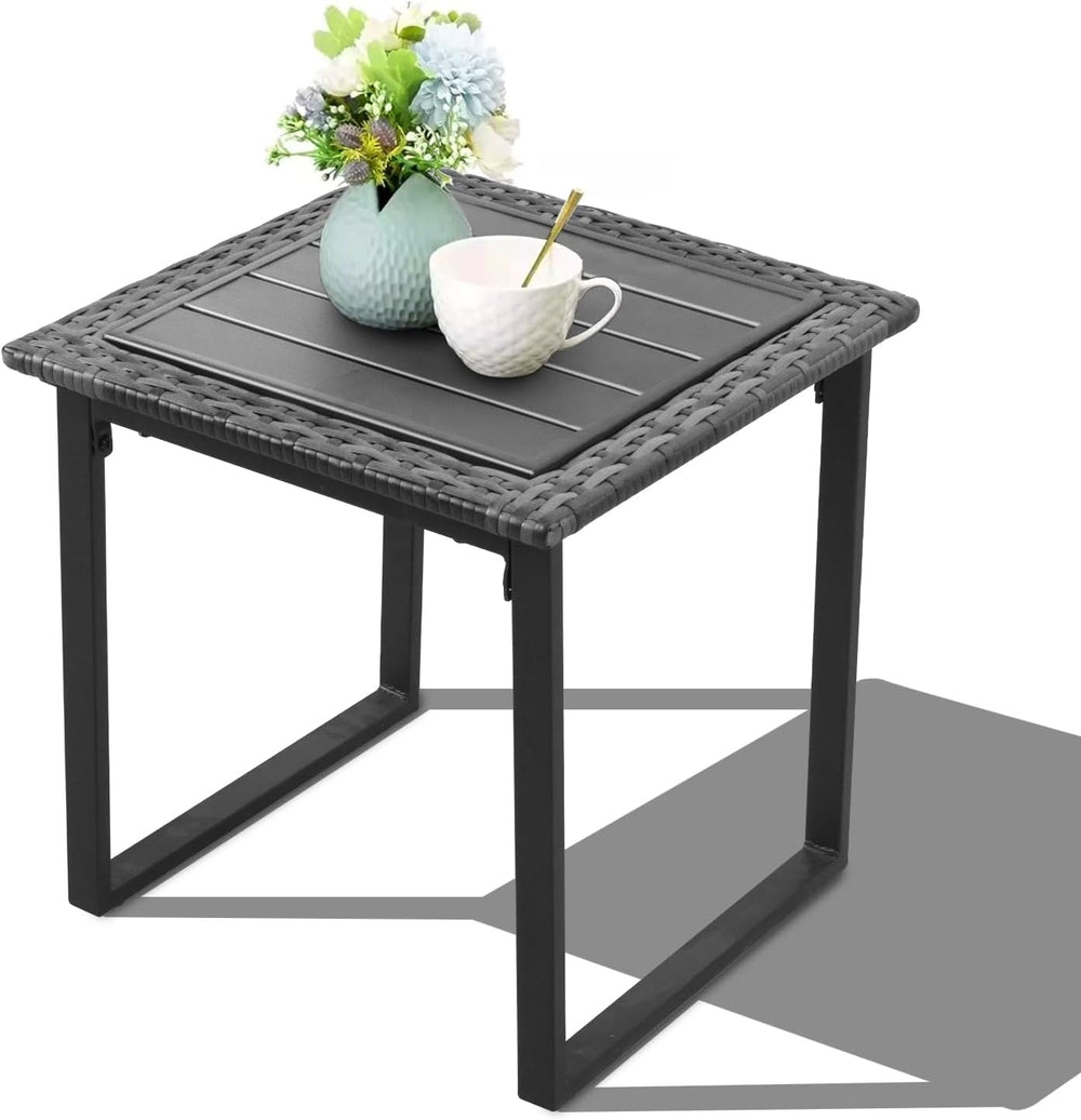 Wicker Outdoor Side Table for Patio, All Weather Small Square Rattan Outdoor ...