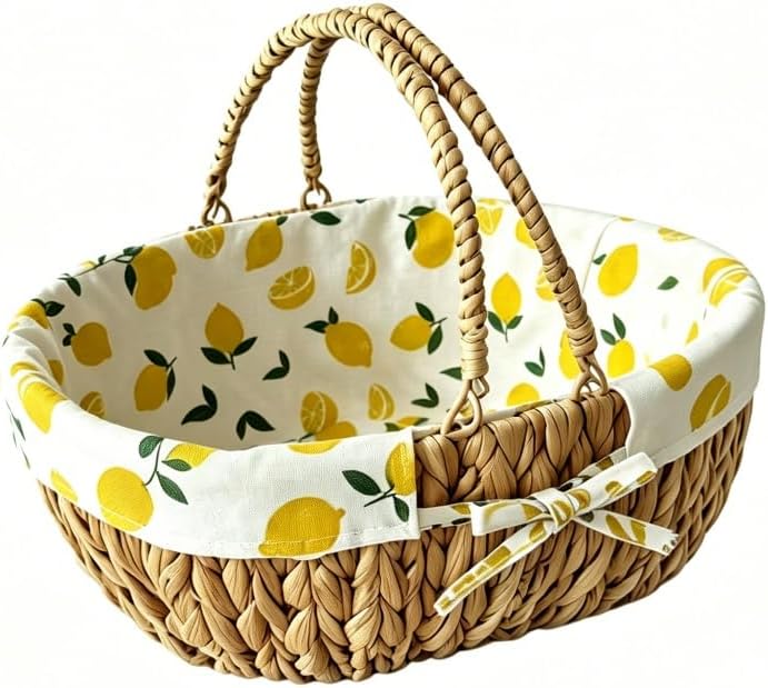Medium Picnic Basket, Woven Water Hyacinth with Handles for Camping