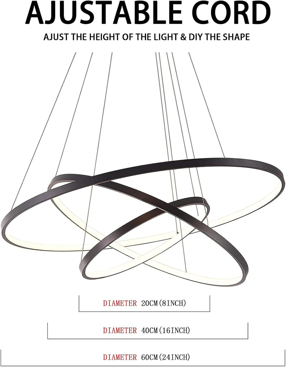 LightInTheBox Modern LED Pendant Light 3 Ring Chandeliers Black Circle Pendan...