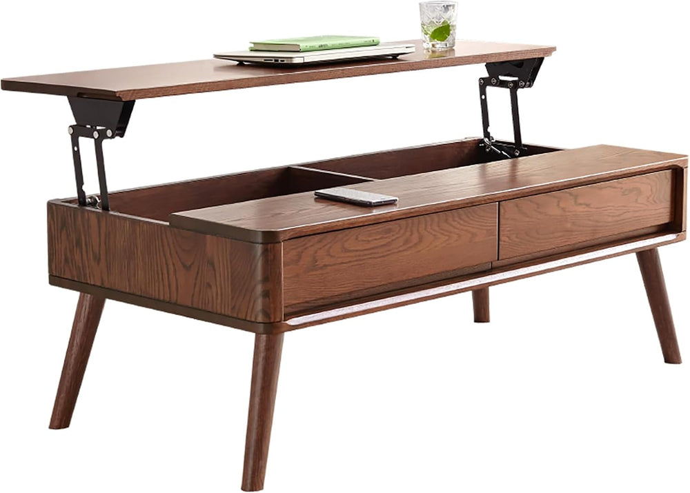 Wood Lift Top Coffee Table, 100% Solid Oak Wood Small Rising Dining Center Ta...