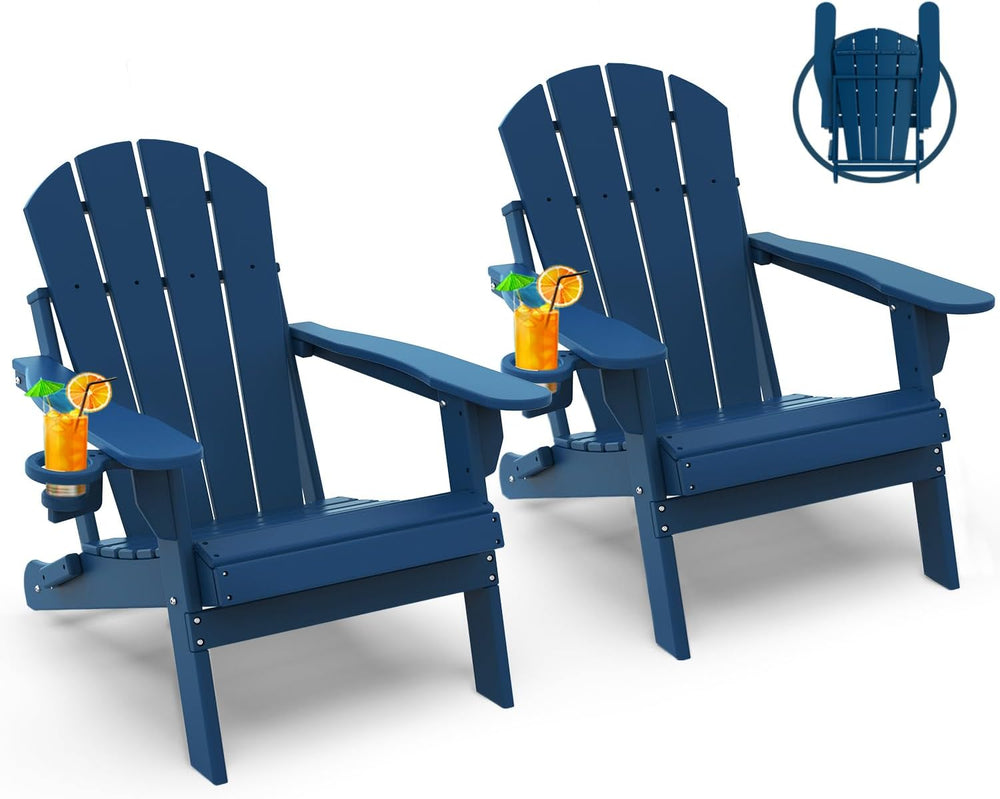 GREENVINES Folding-Adirondack-Chairs Set of 2, HDPE All Weather, Blue