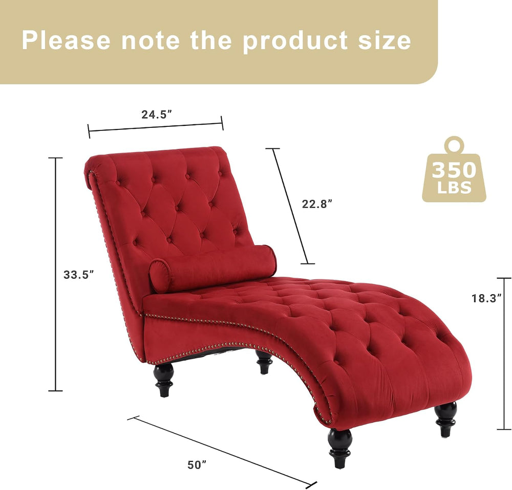 Chaise Lounge Indoor,Velvet Upholstered Lounge Chair Button-Tufted Armless Ch...