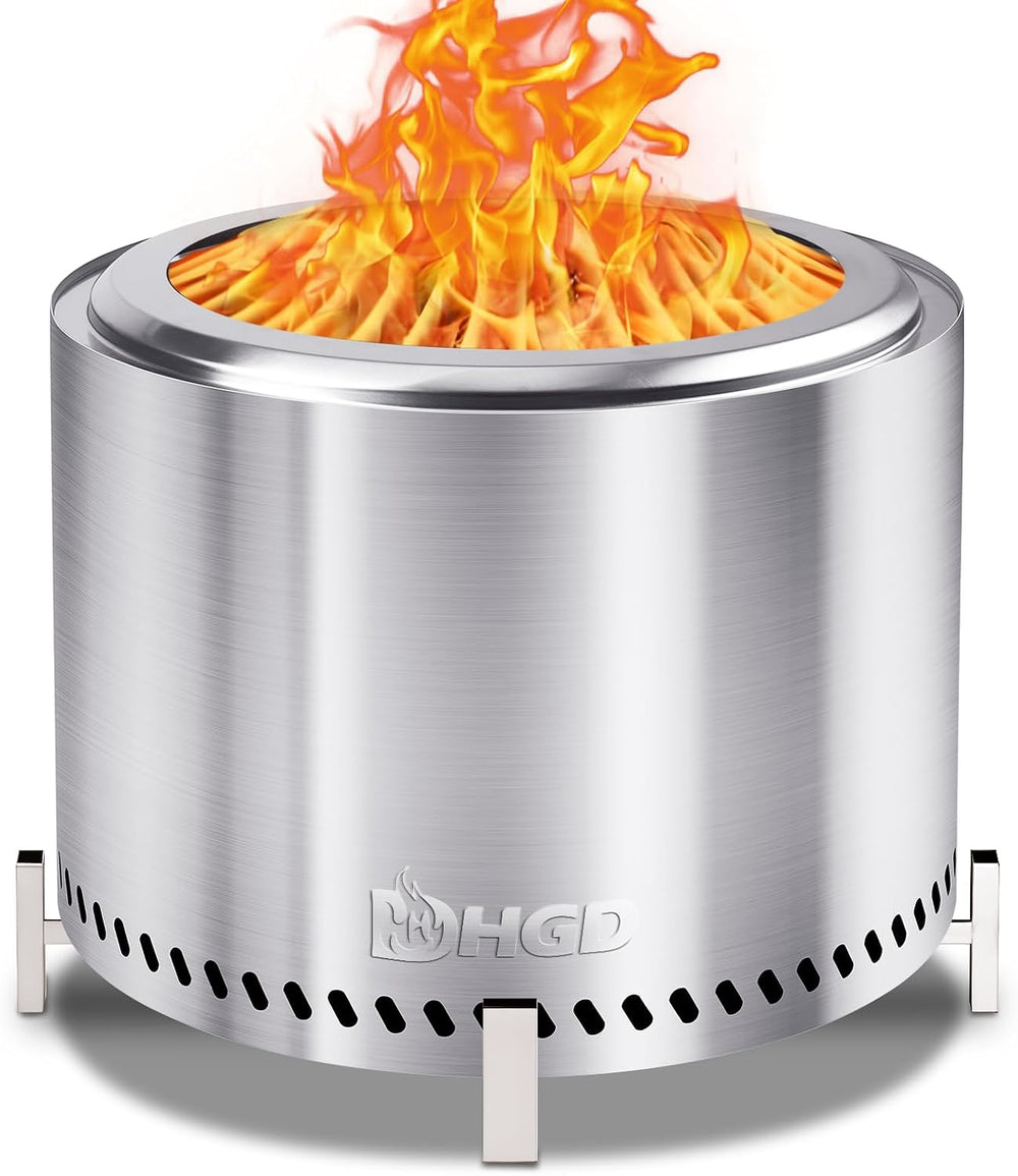 HGD 20 Inch Smokeless Fire Pit with Stand, Stainless Steel Wood Burning Stove...