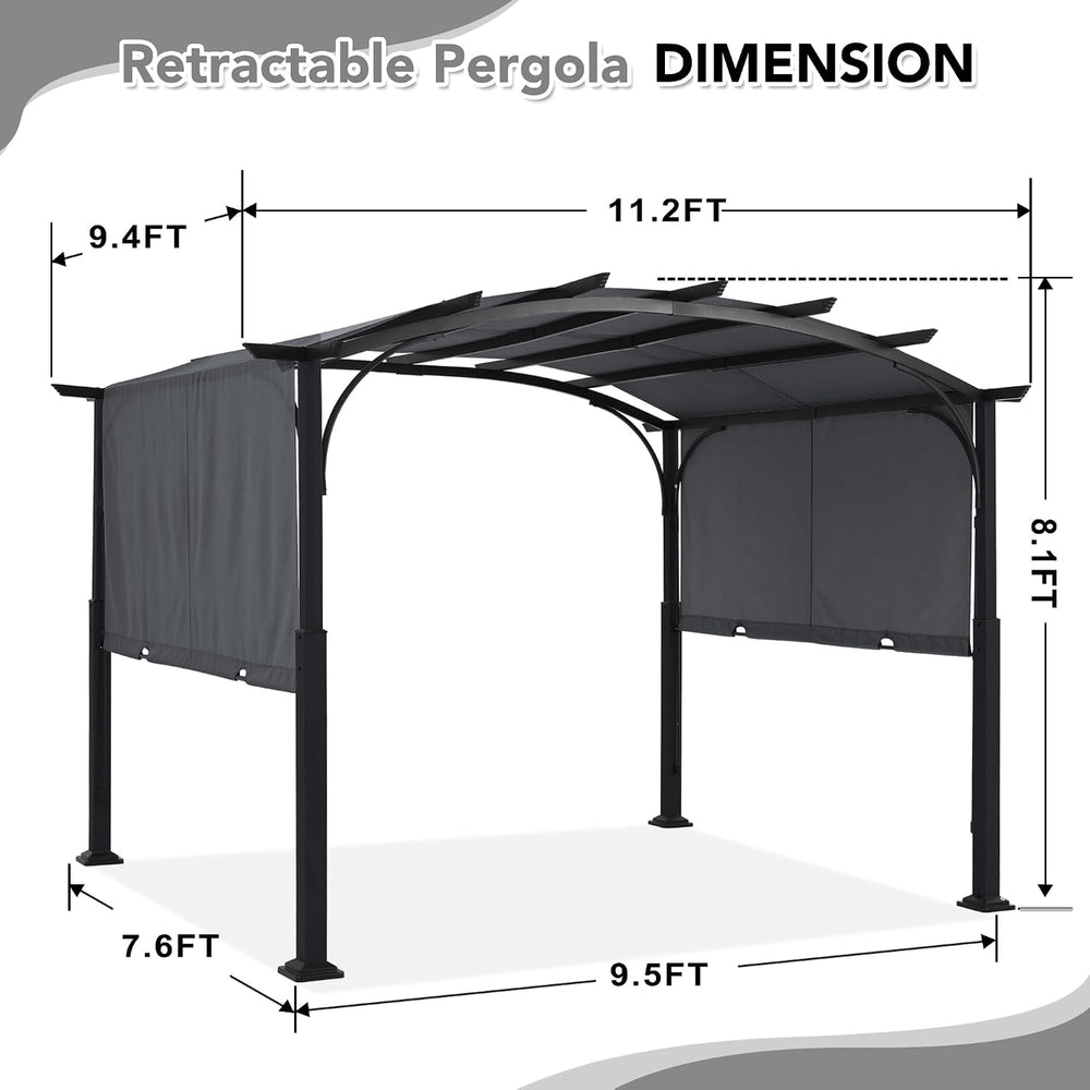 MASTERCANOPY 10x12 ft Heavy Duty Pergola with Sun Shade Canopy, Dark Grey