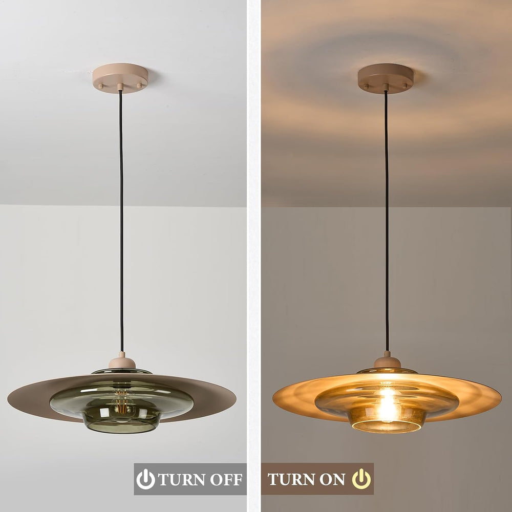 TeHenoo Modern Pendant Light, Light Brown Shade, Deep Green Glass